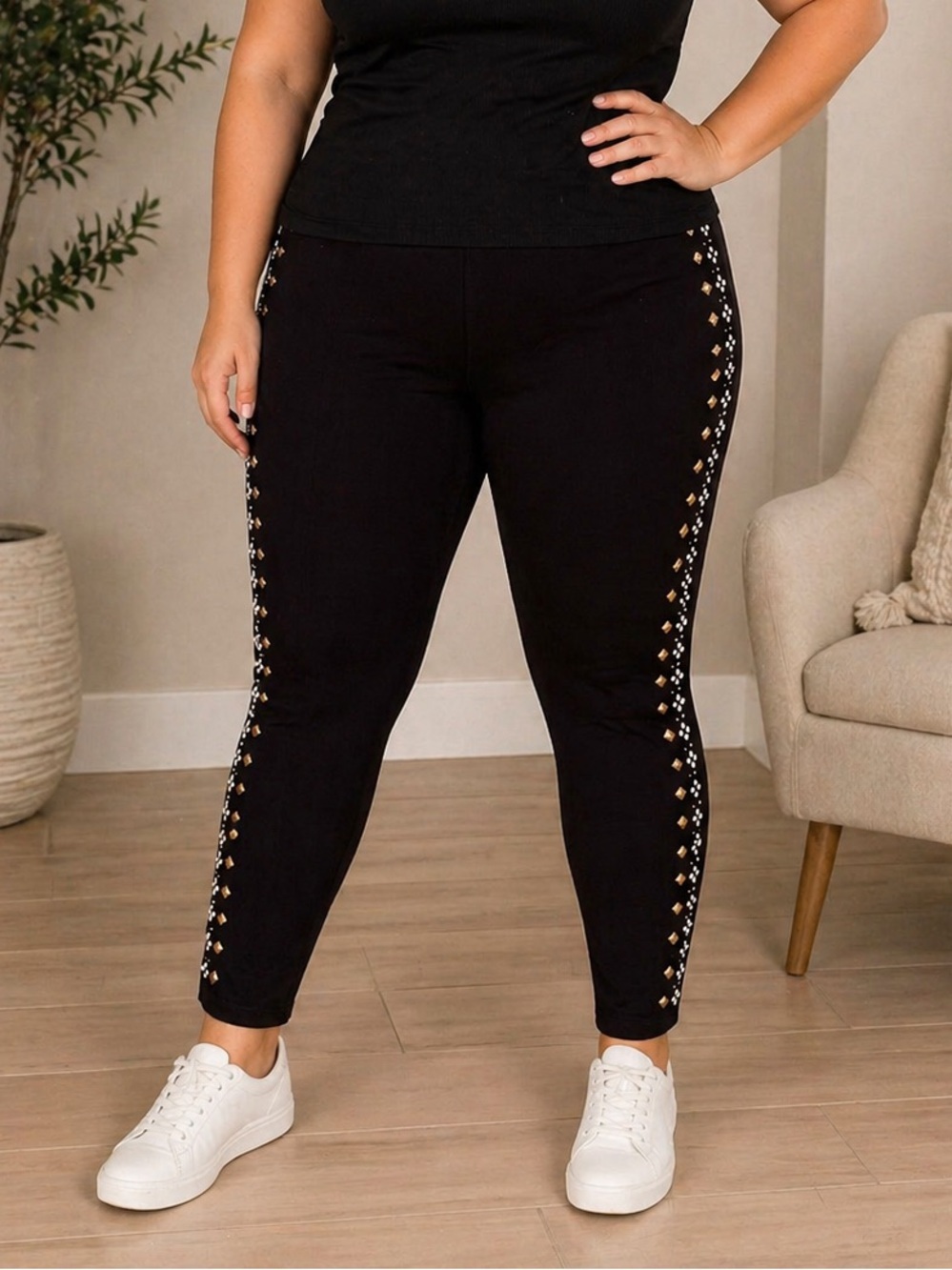 SUAVE Black Studded Side-Trim Leggings XXL